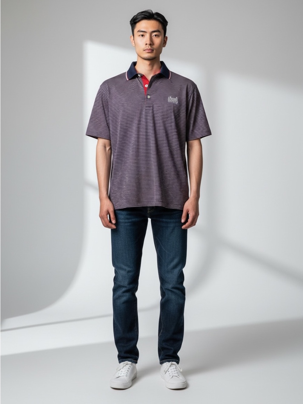 Puma Men's Striped Polo Shirt - Blue with Red Trim